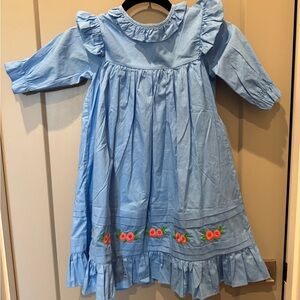 Blue Kids Dress with Floral Embroidery